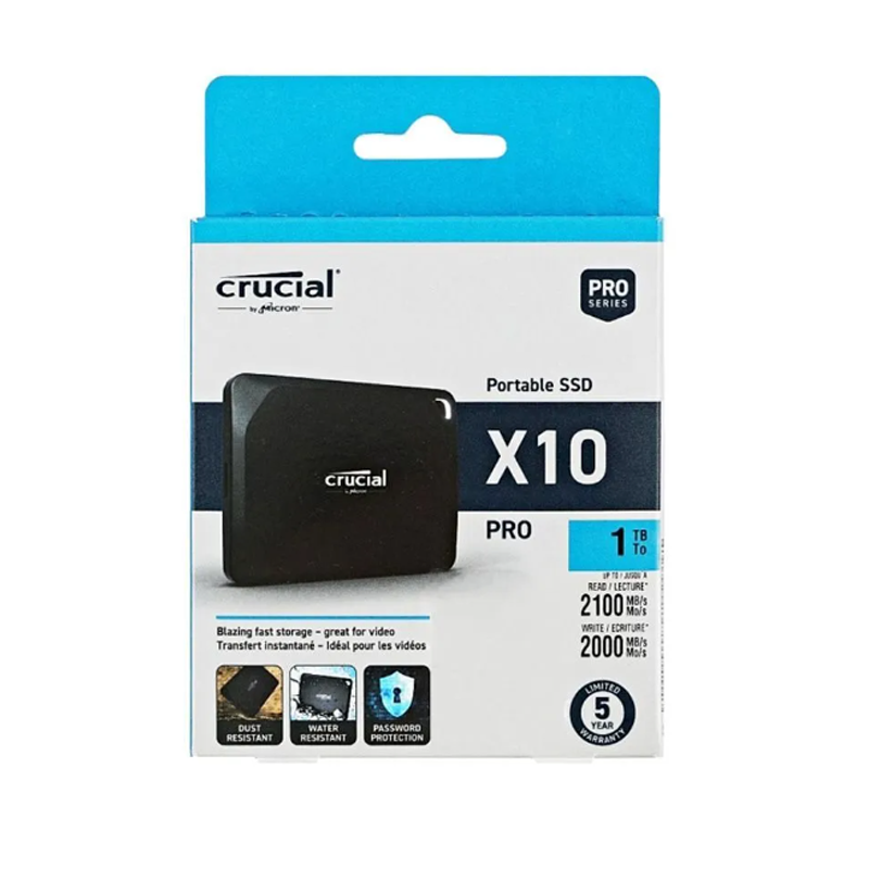 Crucial X10 Pro 2TB Portable SSD - Up to 2100MB/s Read, 2000MB/s Write - Water and dust Resistant, PC and Mac, with Mylio Photos+ Offer - USB 3.2 External Solid State Drive - CT2000X10PROSSD902